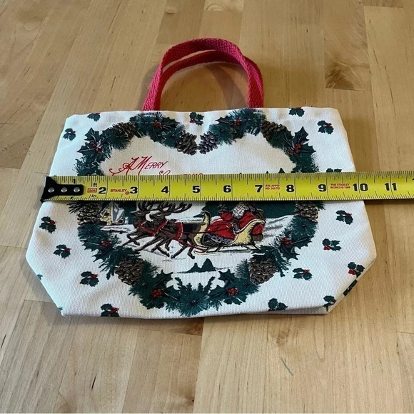 Vintage Small Hand Purse Bag Merry Christmas Santa Sleigh Heart Books - Picture 5 of 7